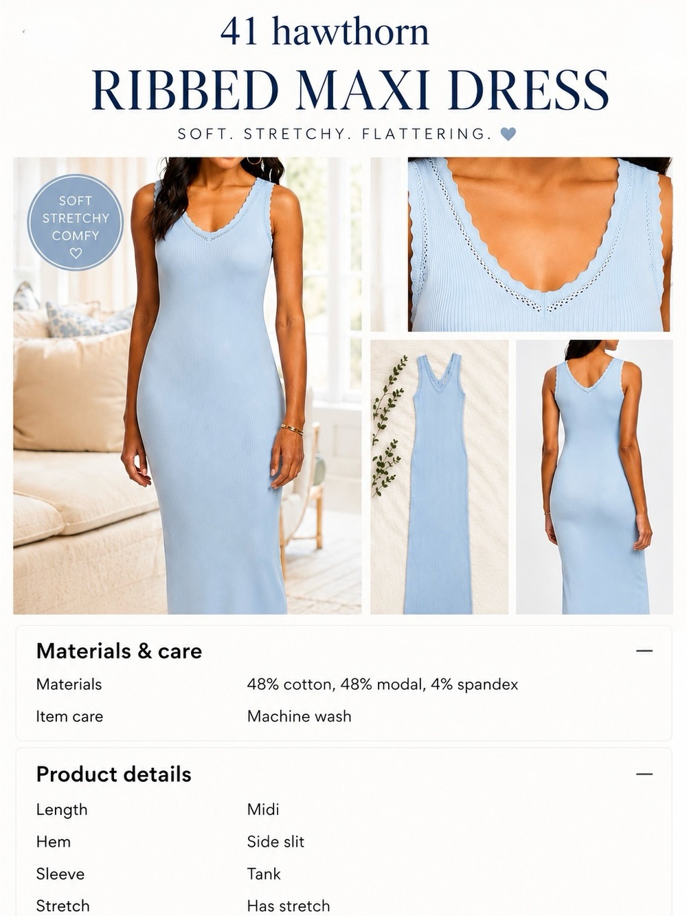 41 Hawthorn Light Blue Ribbed Dress